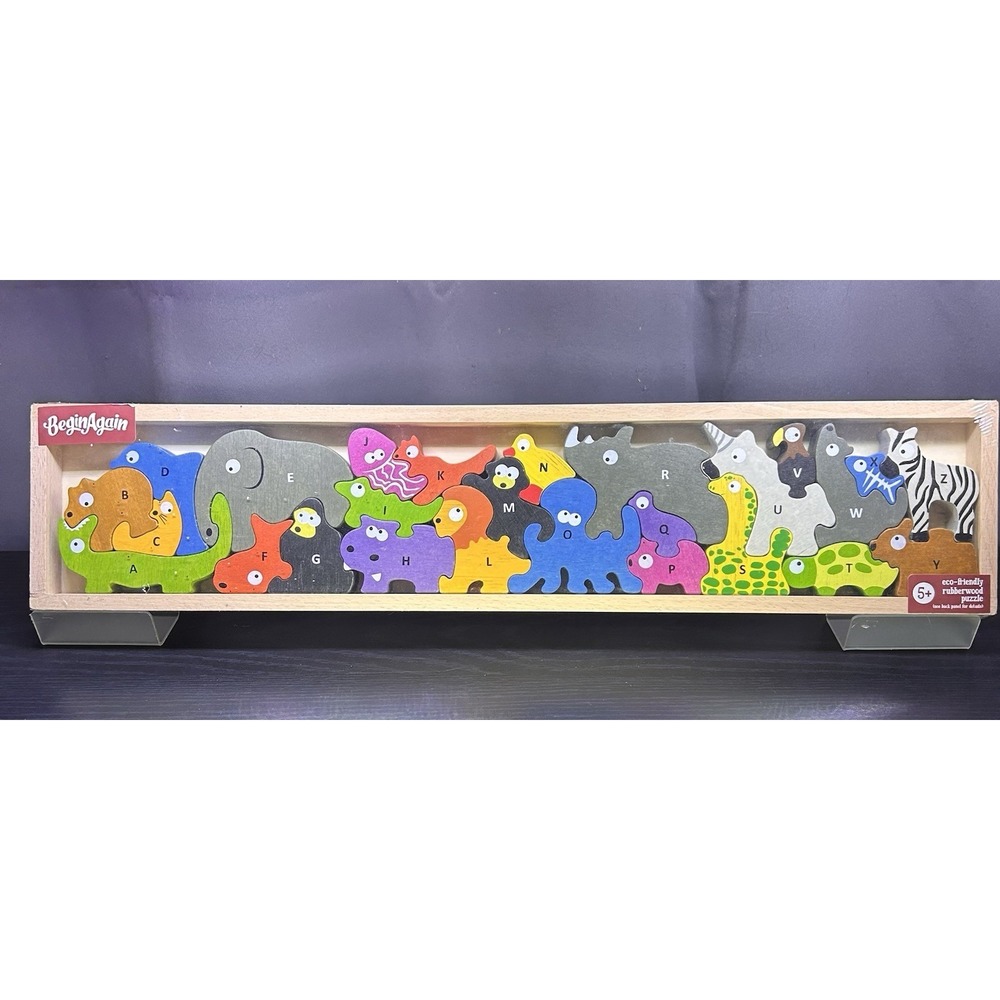 Begin Again Animal Parade AtoZ Rubberwood Puzzle Blocks Toddlers Preschoolers